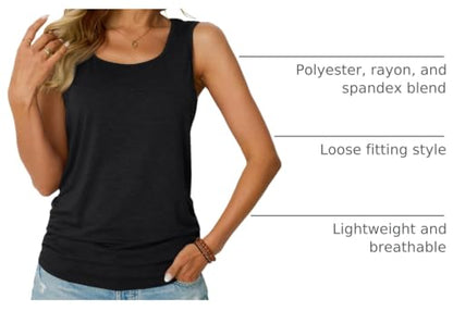 AUTOMET Womens Tank Tops Square Neck Sleeveless Summer Tops - color: Black, size: Medium