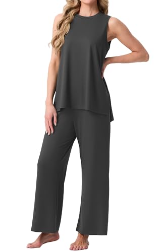 PrinStory Womens Pajamas Sets Sleeveless Pjs Set S-4XL - color: Dark Gray, size: Small