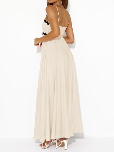 PRETTYGARDEN Women Spaghetti Strap Boho Maxi Dresses Flowy - color: Beige, size: X-Large