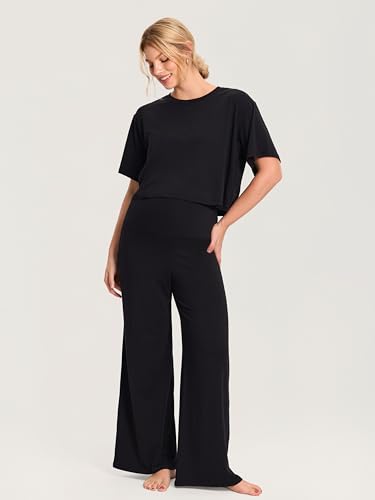 MOMANDA Modal Cotton Maternity Lounge Pants 28.5" - color: Black, size: X-Small