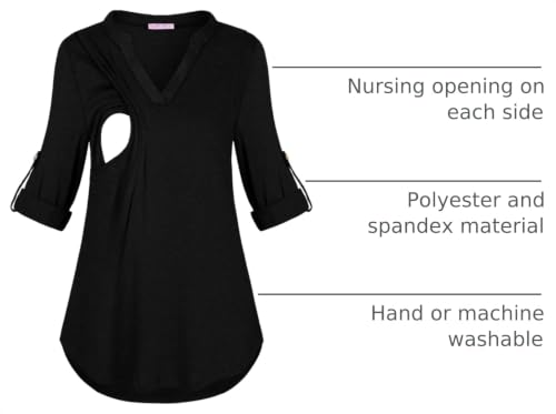 Joymom Maternity Rolled Long Sleeve Nursing Tops Tunic Blouses Breastfeeding - color: 4-1 Black, size: Small
