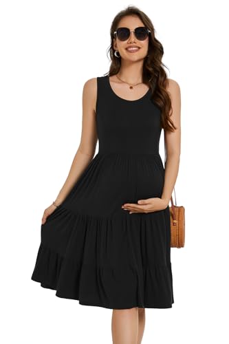 Smallshow Women's Sleeveless Ruffle Tank Maternity Dress - color: Black, size: Medium