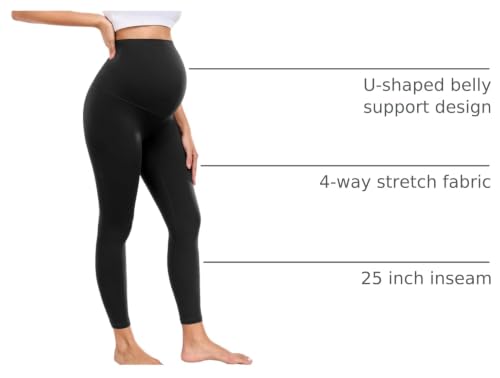 wirarpa Women's Maternity Leggings Over The Belly Buttery Yoga Pants 25" - color: Black, size: Medium