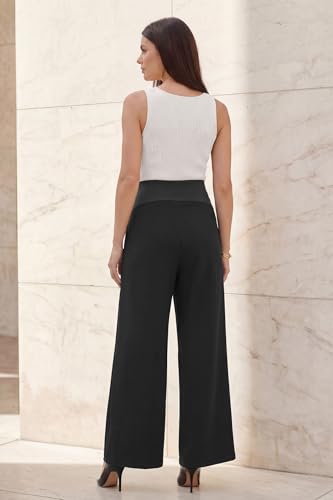 OUGES Women's Wide Leg Summer Business Casual Maternity Pants with Pockets - color: Black, size: Large