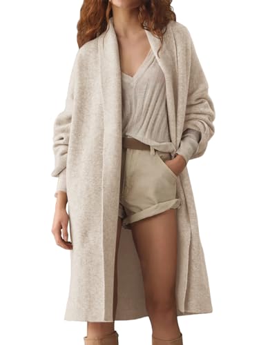 Saodimallsu Womens Long Cardigan Sweaters Chunky Open Front Oversized Slouchy Knit Fall Trendy Coatigan Jackets - color: Apricot, size: Small