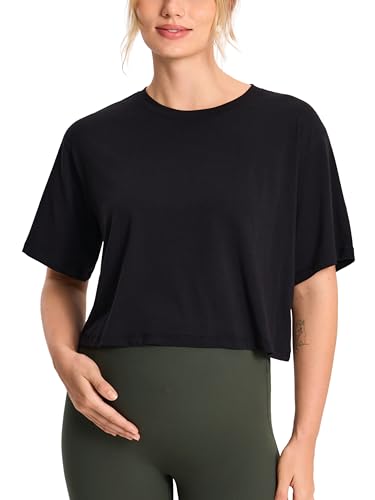 MOMANDA Cotton Modal Cropped Maternity Tops - color: Black, size: Medium