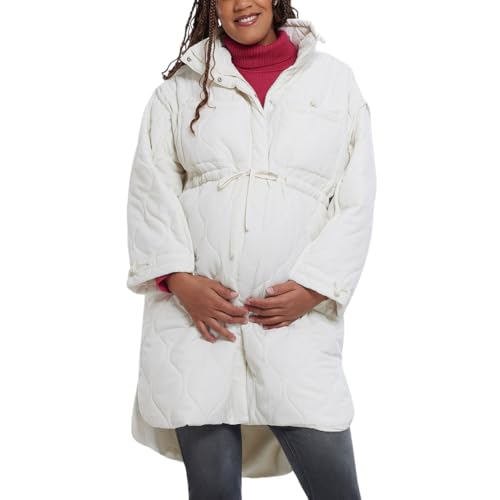 Motherhood Maternity Women's Quilted Pregnancy Long Puffer Jacket - color: Winter White, size: X-Small