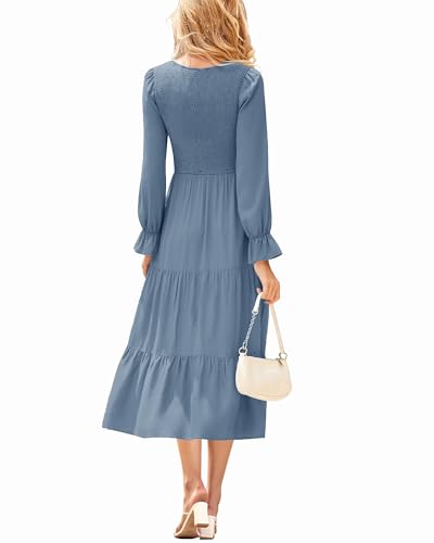 CzzzyL Women's Nursing Dress Smocked Bodice Ruched Midi with Pockets - color: Blue, size: Medium