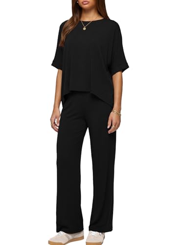 Darong Womens 2 Piece Matching Lounge Sets Travel Outfit Summer Tracksuit - color: Black, size: X-Small