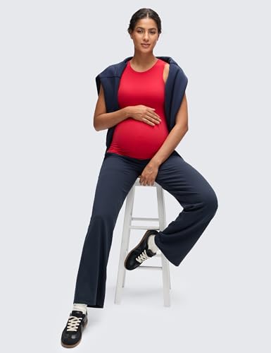 CRZ YOGA Maternity High Neck Tank Tops - color: Aurora Red, size: Medium