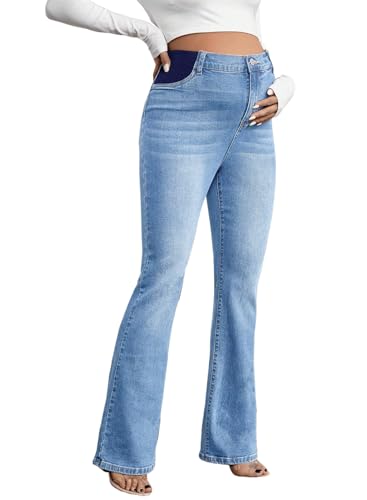 BLENCOT Women Maternity Jeans Bootcut High Rise Denim Pregnancy Pants Work - color: Iceland Blue, size: XX-Large