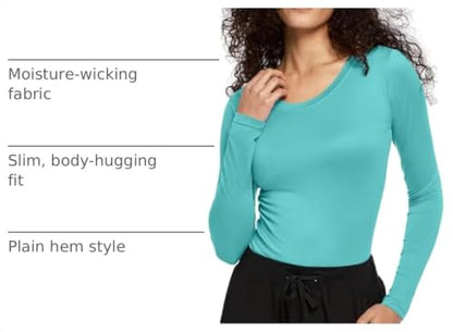 COZYFIT Underscrub Long Sleeve Women, Scrubs Undershirts, Crew Neck - color: Aqua Blue, size: Medium