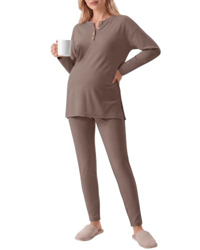Huukeay Maternity Lounge Set Long Sleeve - color: Coffee, size: Medium