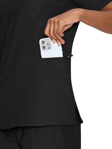 Scrub Tops for Woman, Mock Wrap Tops - color: Black, size: X-Small