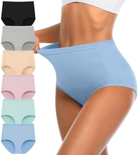 OLIKEME Womens Cotton Underwear High Waisted Postpartum C Section Panties Soft Stretch Breathable Full Coverage Briefs 6 Pack - color: Multicolor,6pack, size: Medium
