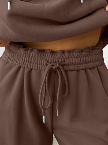 Trendy Queen Womens 2 Piece Lounge Sweat Sets Matching Sweatsuits - color: Chocolate Brown, size: Medium