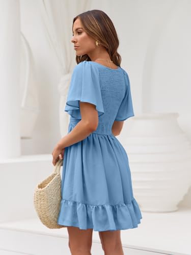 LILLUSORY Womens Flowy Casual Mini Dresses 2026 Summer Graduation Dress - color: Light Blue, size: Medium