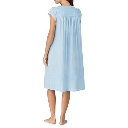 Eileen West 100% Cotton Cap Sleeve 42" Knee Length Nightgowns for Women - color: Blue, size: Small