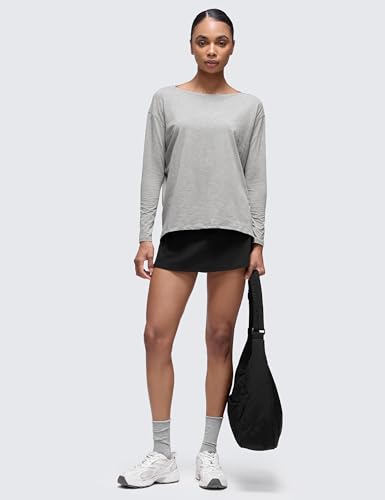 CRZ YOGA Pima Cotton Boat Neck Top - color: Heathered Grey, size: Small