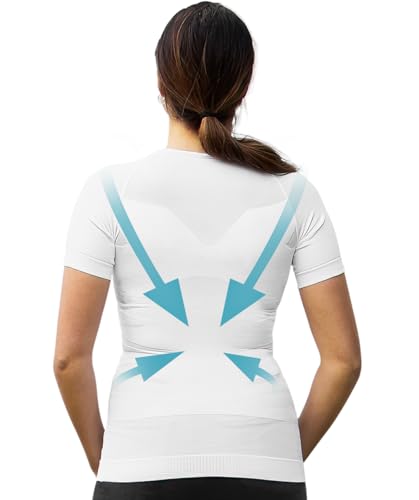 Women's Posture Corrector T-Shirt | Anti Back Pain | Straightens Back and Shoulders | Undershirt | Short Sleeves - color: White, size: Large