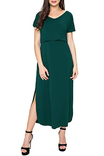 Smallshow Women's Maternity Nursing Dresses Split Long Dress for Breastfeeding - color: Deep Green, size: X-Large