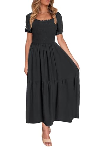 ZESICA Womens 2026 Summer Boho Floral Ruffle Maxi Dress - color: Black, size: Medium