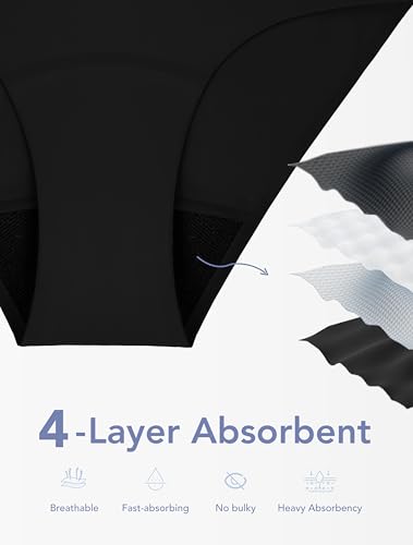 TIICHOO Period Underwear for Women Seamless Leakproof Bikini 5 Pack - color: Black, size: Large