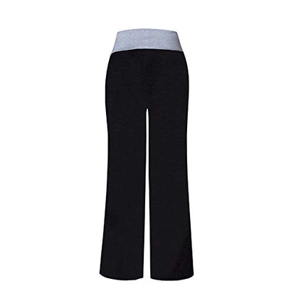 iChunhua Women's Comfy Stretch Floral Print Drawstring Palazzo Wide Leg Lounge Pant - color: Solid Black, size: Small