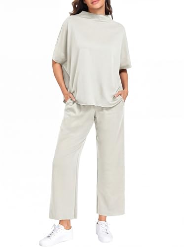 PrinStory Womens Lounge Set Summer 2 Piece Matching Sets - color: Beige, size: XX-Large