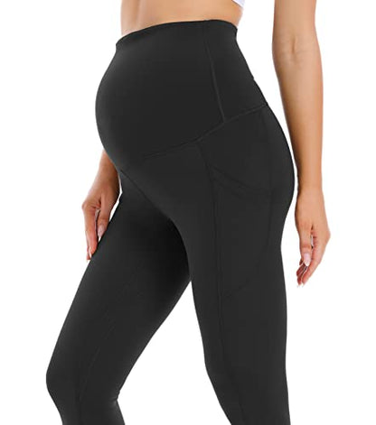 Foucome Women's Fleece Lined Maternity Leggings with Pockets - color: Black, size: X-Large