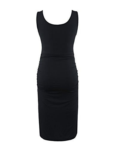 Peauty B Shape Side Ruch Maternity Tank Dress Bodycon Midi Dress - color: Black, size: X-Large