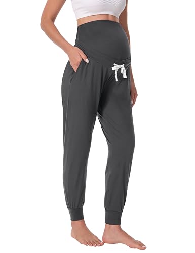 Women's Maternity Joggers Over Belly Sweatpants - color: Darkgrey, size: XX-Large