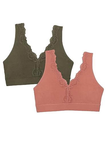 Fruit of The Loom Women's 2-Pack Full Coverage Wireless Cotton Bra - Soft & Everyday Comfort - color: Desert Dusk/Olive Night, size: 4X-Large Plus
