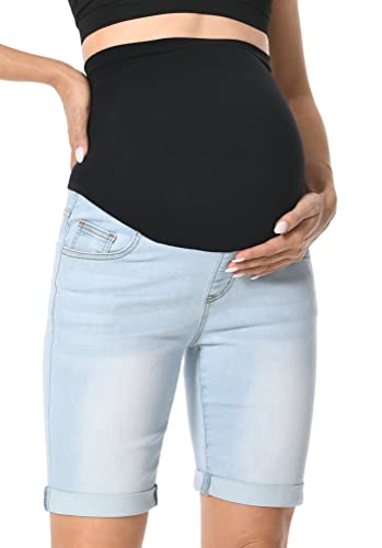V VOCNI Maternity Bermuda Denim Shorts Rolled Cuff Jean Short - color: 44-a-light Blue, size: XX-Large