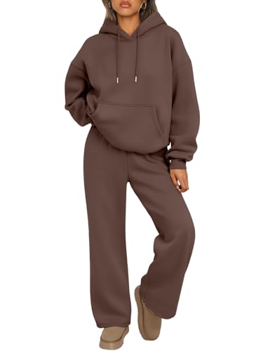 Trendy Queen Womens 2 Piece Lounge Sweat Sets Matching Sweatsuits - color: Chocolate Brown, size: Small