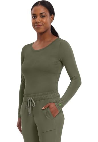 Healing Hands Underscrub Long Sleeve Women Knits Scrub Tops - color: Olive, size: XX-Small