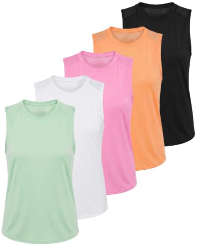 5 Pack Women's Dry Fit Tank Tops Sleeveless Racerback Athletic Workout - color: Set 5, size: Small