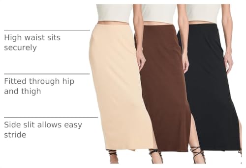 3 Pack Women's Ribbed Maxi Long Skirts High Waisted with Side Slit Pencil - color: Set 2, size: Medium