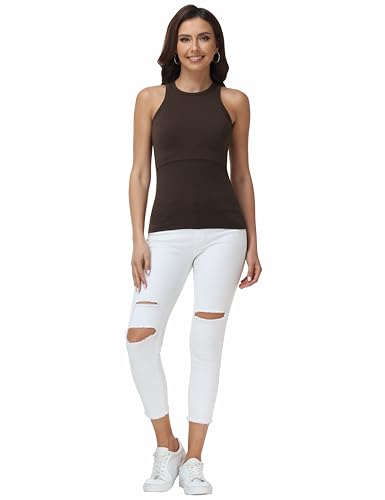 V VOCNI Racerback Nursing Tank Tops Sleeveless Breastfeeding Shirt - color: Coffee, size: Medium