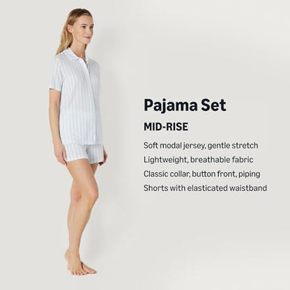 Amazon Essentials x Sofia Grainge Mommy and Me Short Sleeve Pajama Set - color: Pale Blue Bold Stripe, size: X-Small