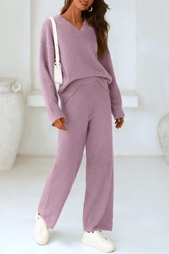 PRETTYGARDEN Lounge Sets for Women 2 Piece Pajama Set - color: Bean Paste Purple, size: Medium