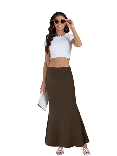KIFOVEN Women's Foldover High Waist Maxi Skirt - color: Dark Brown, size: Small