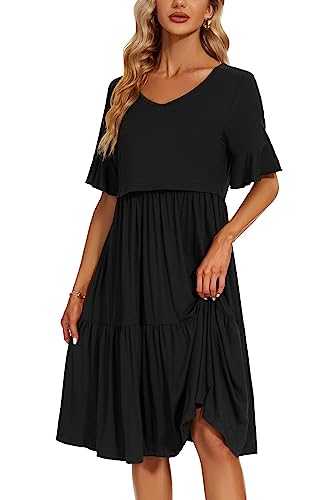 Smallshow Women's Ruffle Maternity Nursing Dress - color: Black, size: Large