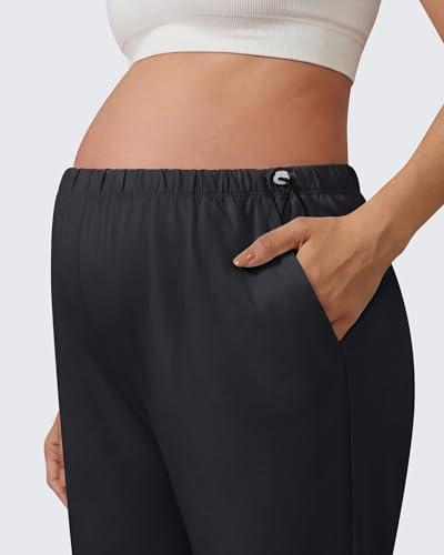 G4Free Chillwhisp Maternity Pants Lightweight with Adjustable Waisted Pregnancy Wide Leg Trousers Summer - color: Black, size: Small Tall