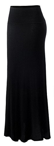 URBAN K Womens Basic Foldable High Waist Regular and Plus Size Maxi Skirts - color: Black, size: 3X-Large