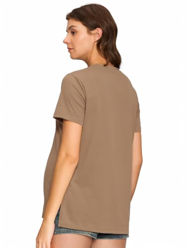 Women's Maternity Shirts, Crew Neck Maternity Top Short Sleeve - color: Coffee, size: Medium