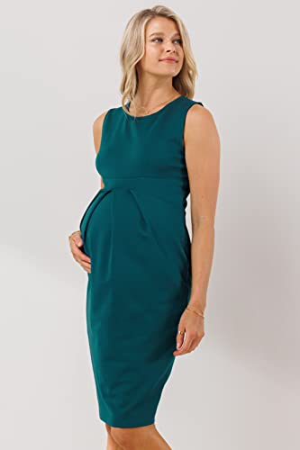 Womens Front Pleat Knee Length Midi Maternity Dress - color: Teal, size: Medium