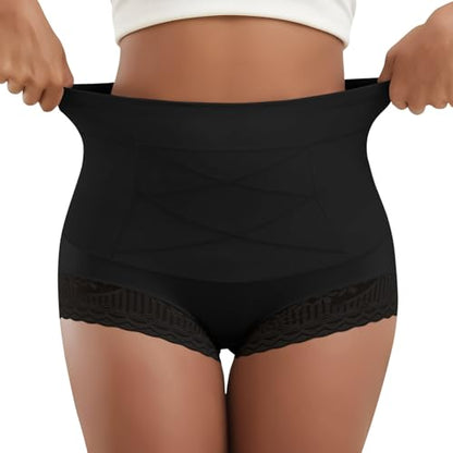 Women Shapewear Tummy Control Underwear High Waisted Girdle Body Shaper Postpartum Stretch Full Coverage - color: Nude&black, size: Large