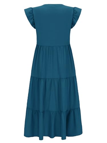 CzzzyL Womens Nursing Midi Dress Breastfeeding Sleeveless Tiered Pockets - color: Blue, size: Large