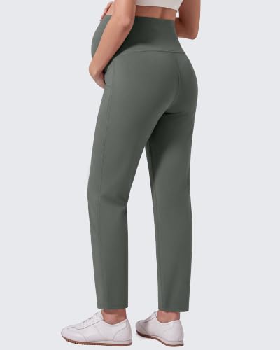 G4Free EverGoing Maternity Work Pants Tapered Ankle Pregnancy Trousers - color: Gray Sage, size: X-Small